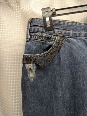 Armani Exchange Jeans, Mini Chain Embelised 2 Pockets, Scattered Distress Spot.
